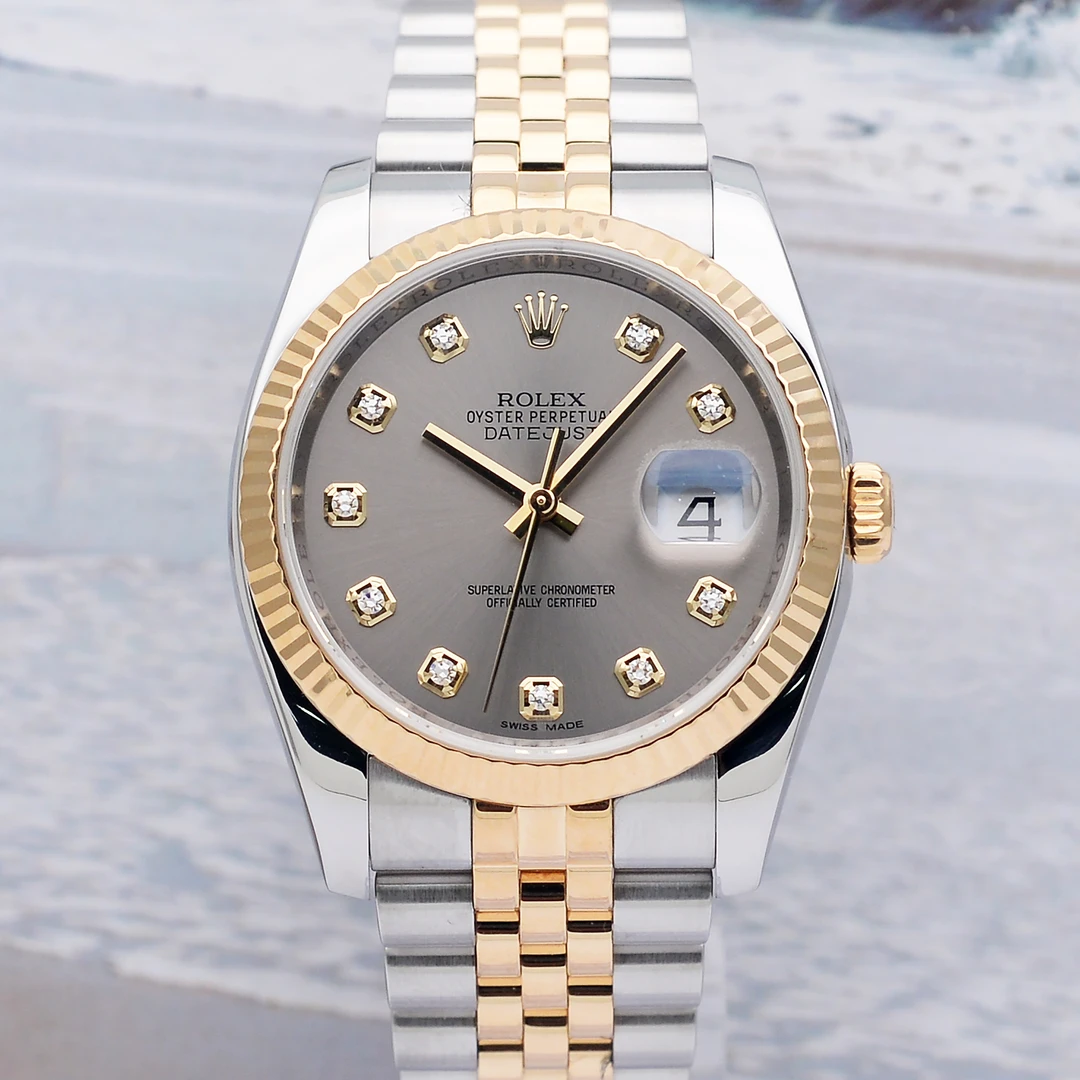 99新 Rolex/劳力士 爱换拆单/日志116233/灰盘/36mm/间金原钻手表