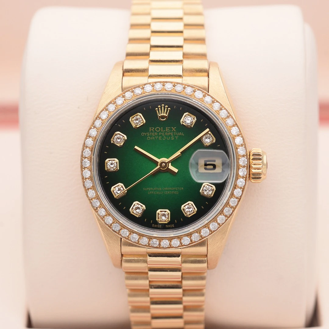 99新 Rolex/劳力士 爱换/日志69178绿盘26mm18K黄金/自动机械手表