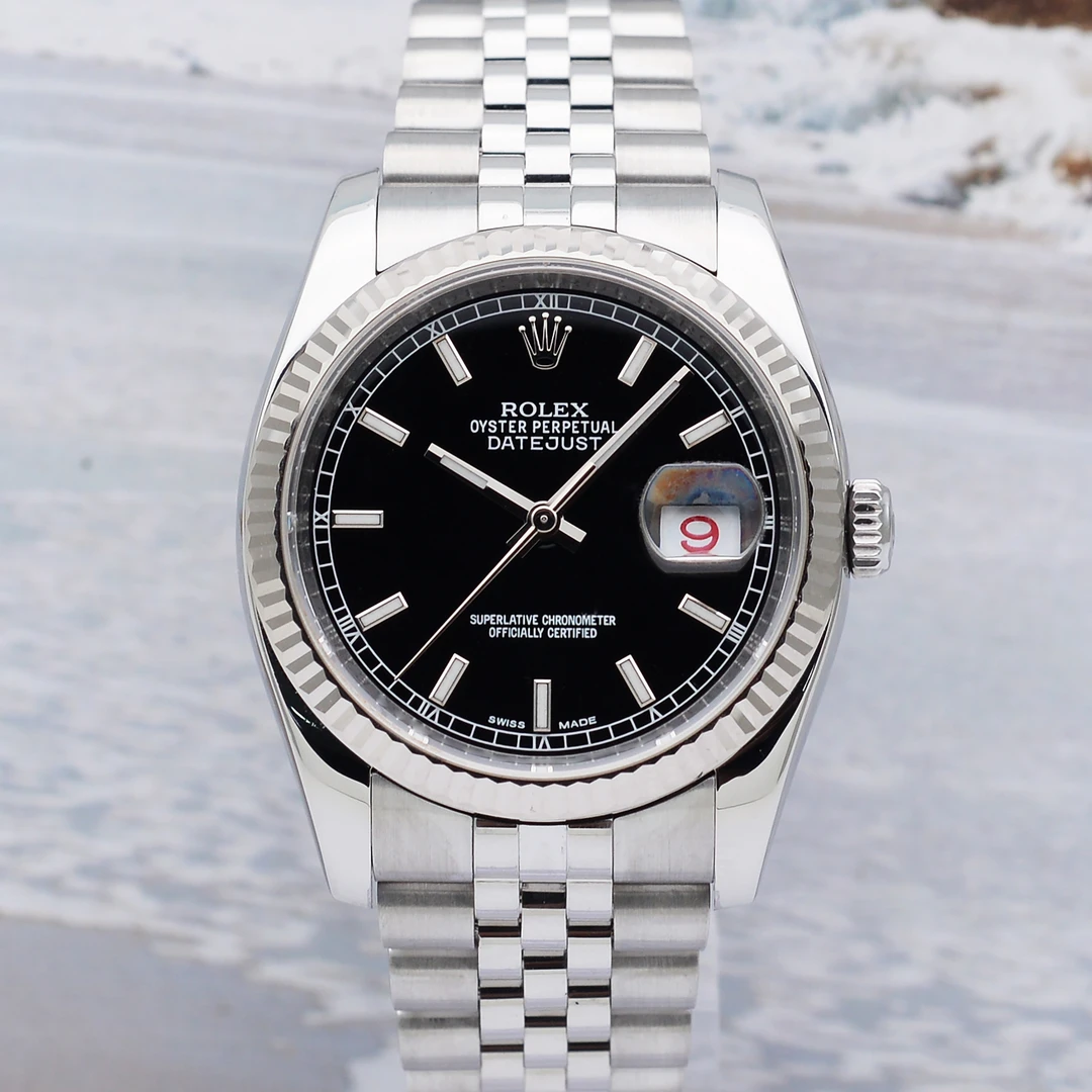 99新 Rolex/劳力士 爱换名表/日志型116234间白金黑盘自动机械