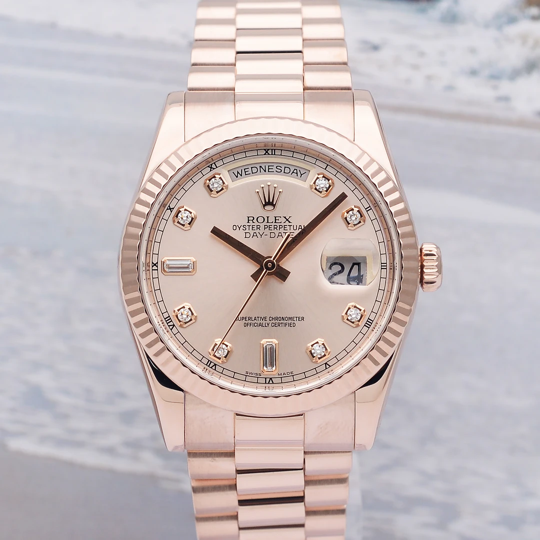 99新 Rolex/劳力士 爱换拆单名表星期日历型118235/36mm18K玫瑰金