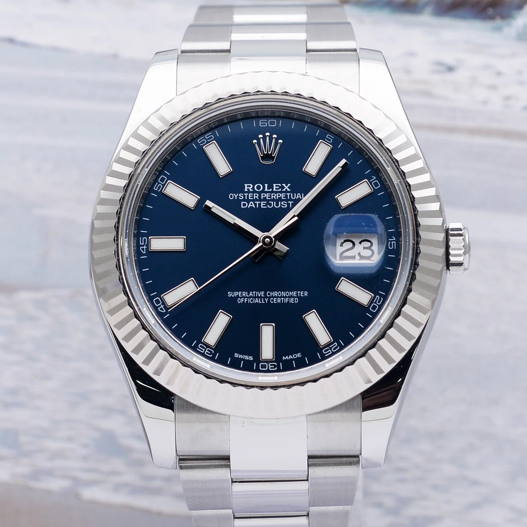 99新 Rolex/劳力士 爱换全套/日志型116334蓝盘/间白金圈41mm男表