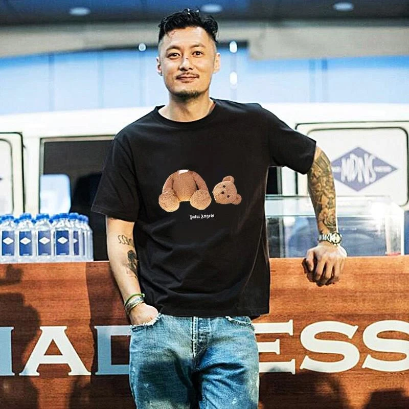 高级感男装联名情侣短袖T恤男女夏季2025新款断头小熊印花卡通上