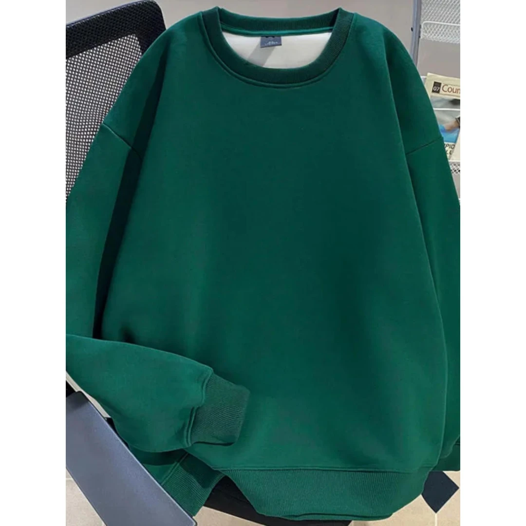 大码300斤卫衣男纯色秋季休闲百搭重磅加绒新款圆领vibe美式上衣2