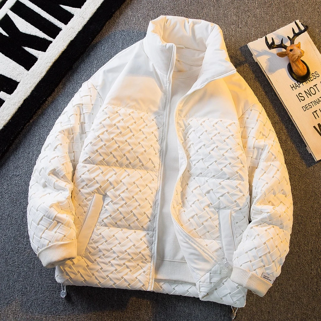 JIBULUN/DUDR编织拼接小香风羽绒外套男高级感夹克羽绒服