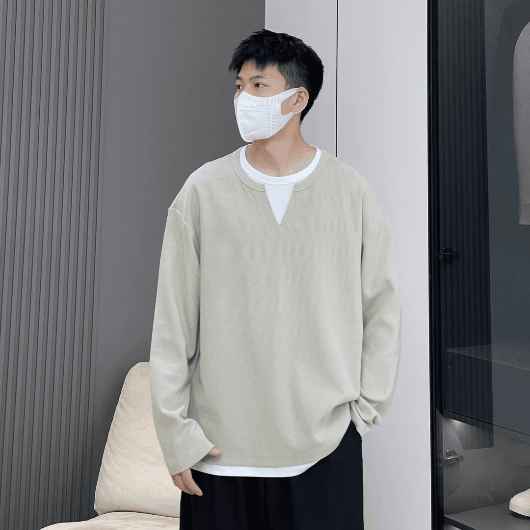 【秋冬新款】假两件设计款长袖卫衣打底男女同款情侣休闲慵懒