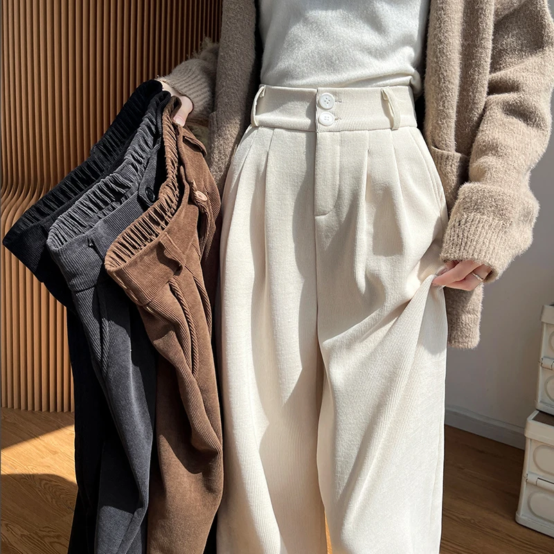 尹妃瑄阔腿裤女2025新款高腰休闲直筒垂感春季加绒小个子西装裤