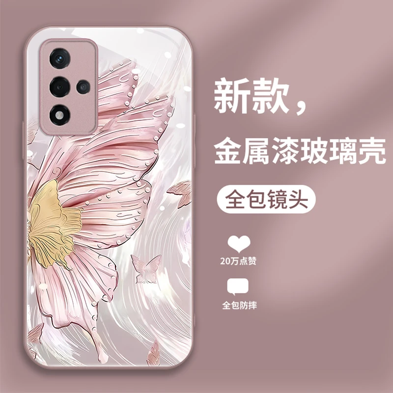 适用OPPOA93S手机壳新款时尚高级感创意时尚潮防摔羽蝶玻璃保护套