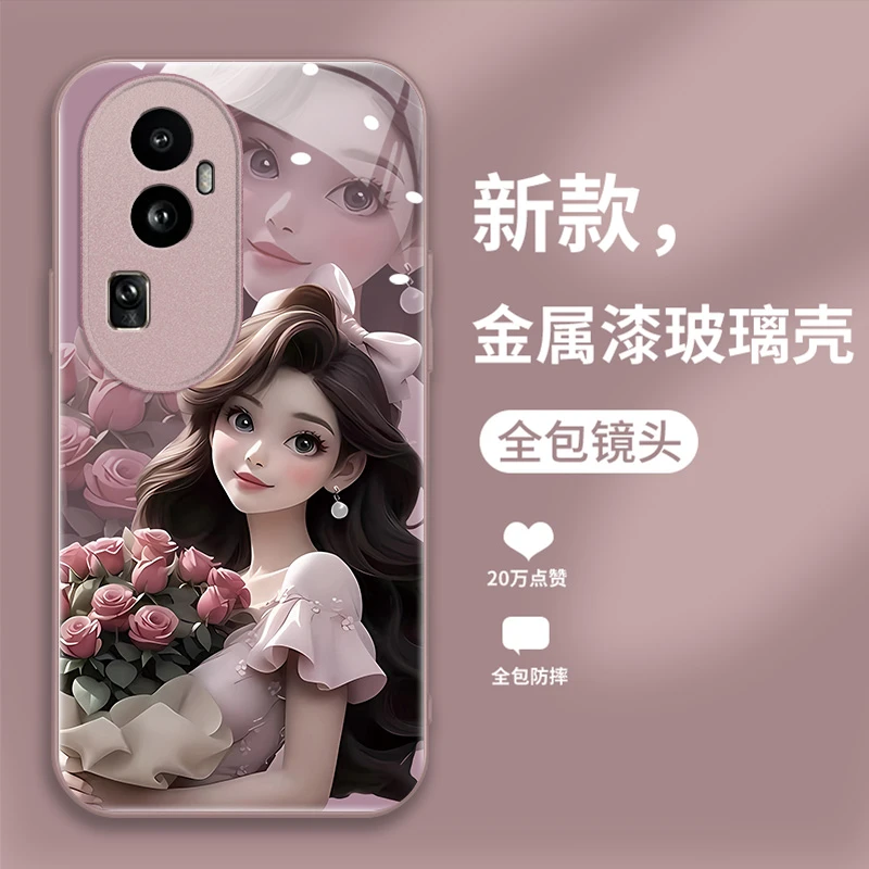 适用OPPOReno10手机壳Reno10pro金属漆Reno10pro+玻璃壳新款艾莎