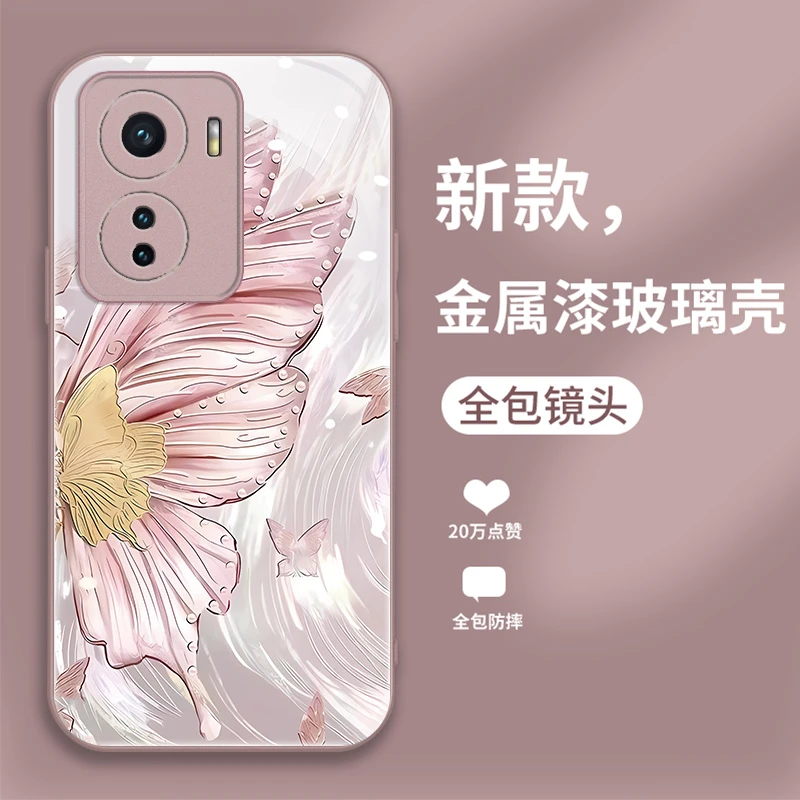 适用VIVOIQOOZ6手机壳新款时尚个性网红创意防摔羽蝶玻璃保护套潮
