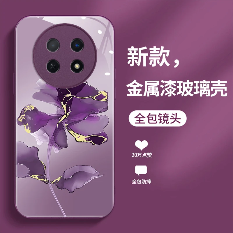 适用华为畅享60x手机壳磨砂玻璃时尚网红新款保护套全包水墨花潮
