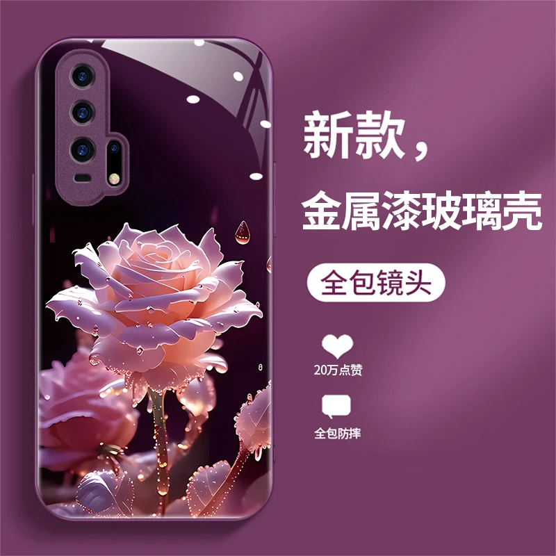 荣耀20pro手机壳液态玻璃保护套网红创意时尚潮新款可爱雨中绽放
