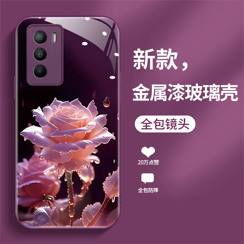 VIVOT1手机壳液态玻璃保护套个性网红时尚潮牌可爱女款雨中绽放