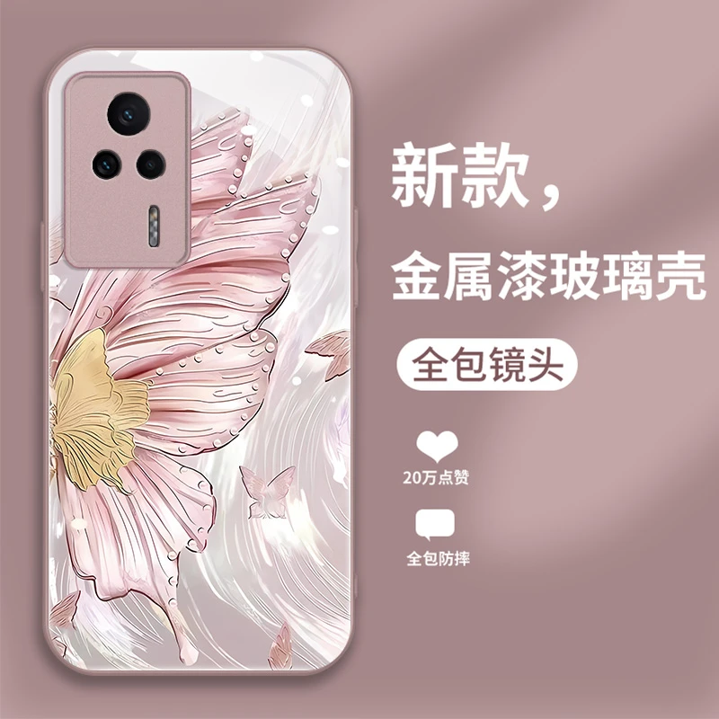 适用红米K60E手机壳新款个性高级感时尚潮创意防摔羽蝶玻璃保护套