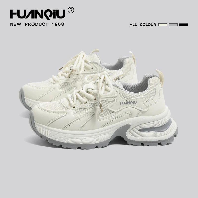 环球炸街厚底老爹鞋女2024年新款秋季薄款网面透气轻便休闲运动鞋