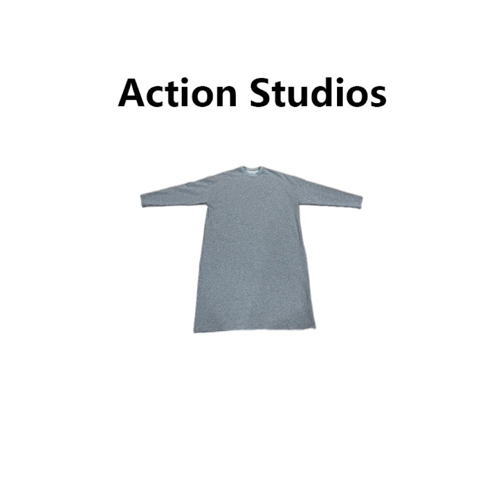 Action Studios大大 推荐简约时尚宽松花灰色长袖连衣裙WW7361