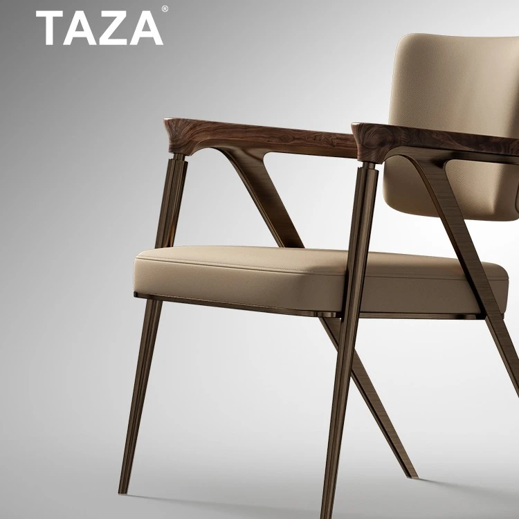 TAZA 胡桃木扶手主人椅茶室配套系列 现代轻奢茶桌椅组合 A322