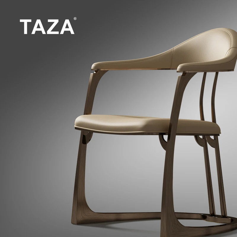 TAZA茶桌椅组合客厅家用全真皮靠背扶手椅设计师款轻奢主人椅A192