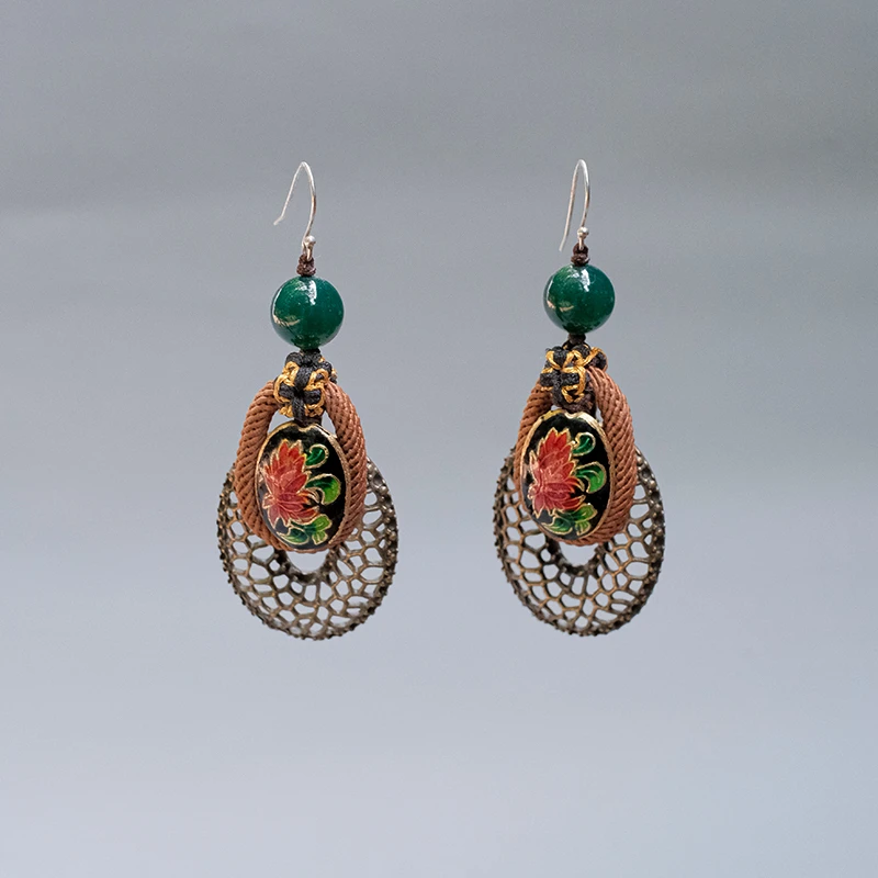 非金属玻璃耳饰 游尘衣物/椭圆红色报春花耳环