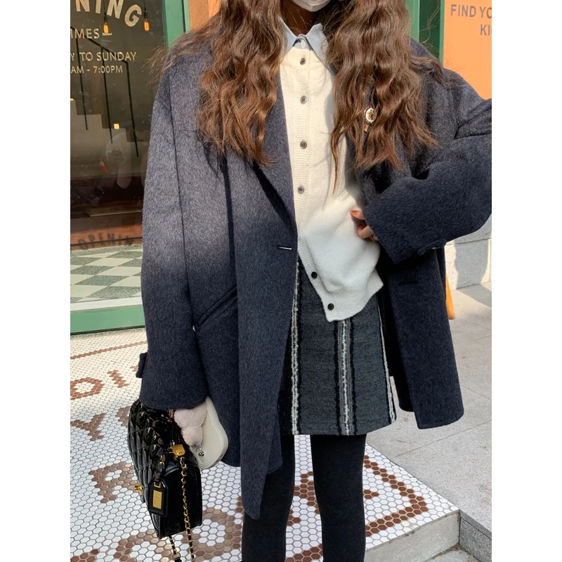 【MMENGJA】定制面料条纹混纺羊毛半裙短款A字裙显瘦百搭半身裙