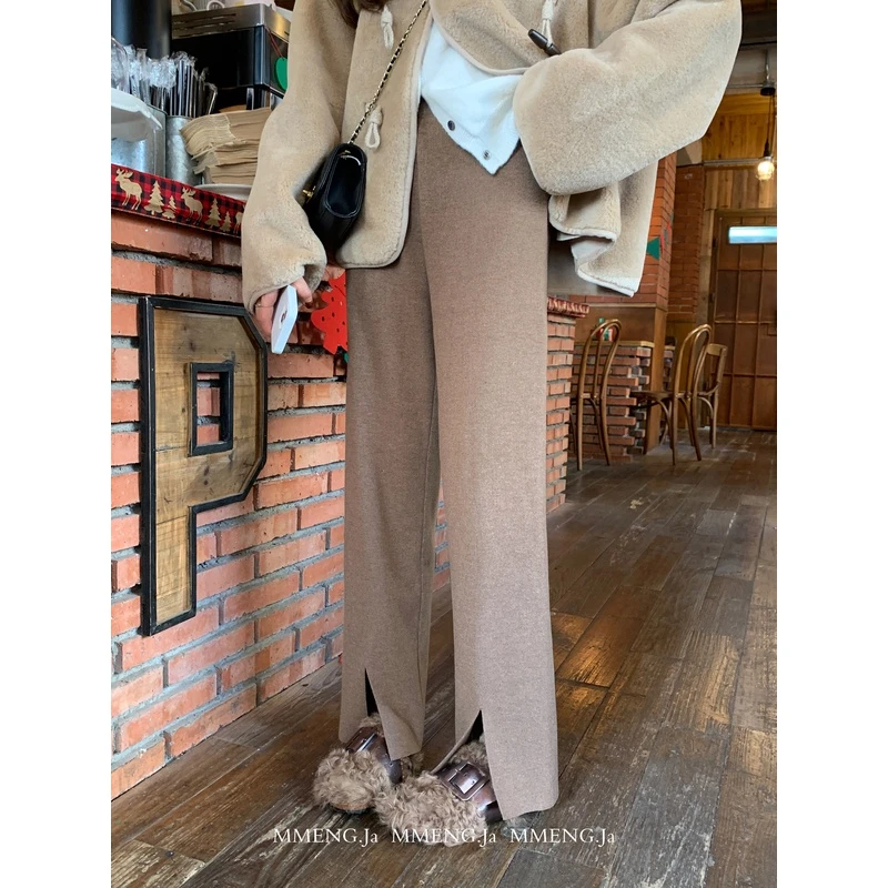 MMENGJA」过冬刚需 百搭松紧腰针织面料阔腿秋冬宽松垂感休闲裤