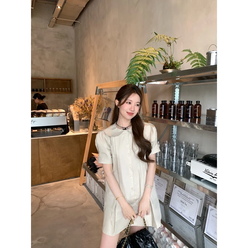 萌萌Ja」 冰美式 日系衬衫连衣裙女夏温柔风甜美宽松显瘦短裙