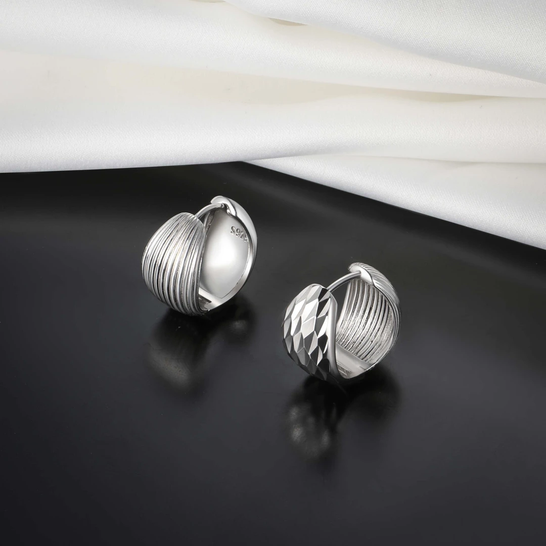 925银耳饰 镜面波纹耳扣（0037）百搭复古