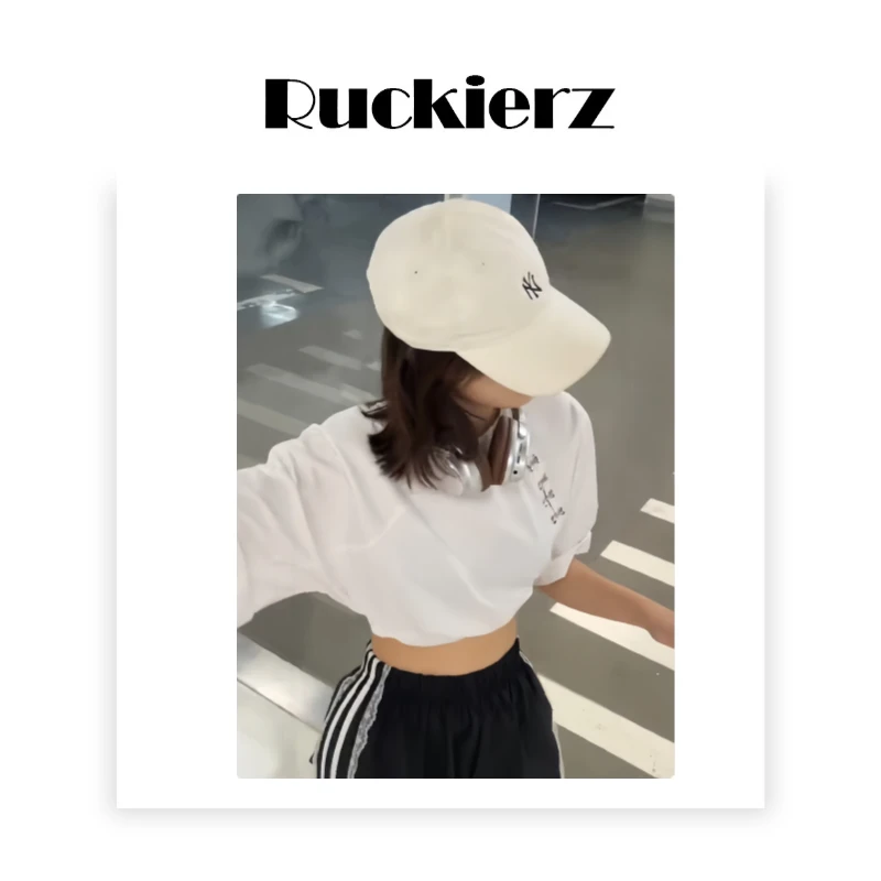 Ruckierzins风韩版设计师斜襟蝴蝶扣插肩袖夏日气质短款T恤10237