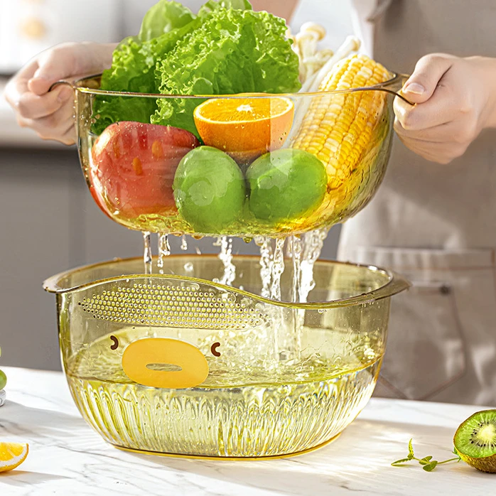 双层洗菜盆沥水篮厨房客厅家用塑料洗水果盘水槽滤水淘米洗菜篮子