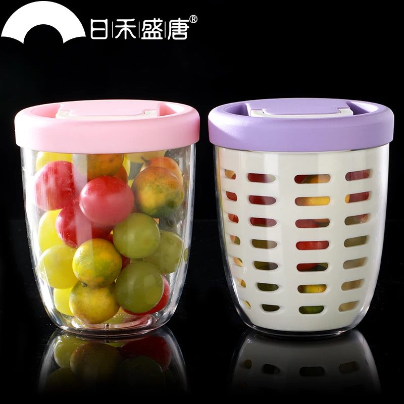 网红便携式水果杯带叉带盖早餐酸奶沙拉杯外带野餐双层防漏沥水杯