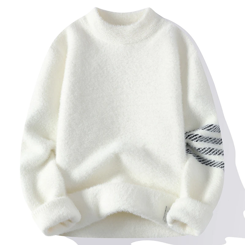 半高领毛衣男士套头秋冬季加绒加厚水貂绒打底衫针织男秋冬款上衣