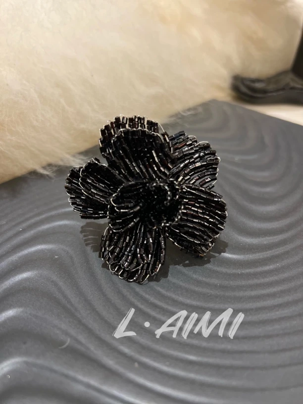 铜合金树脂戒指 【L•AiMi】【花朵】手工编织串珠集体花朵戒指