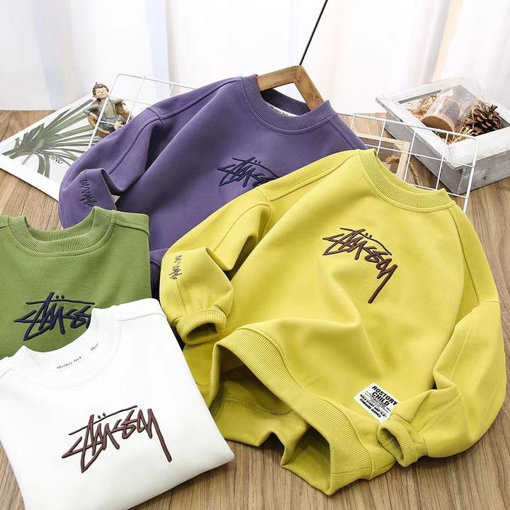 2115童装洋气时髦中性潮流百搭套头春秋圆领儿童立体刺绣卫衣长袖