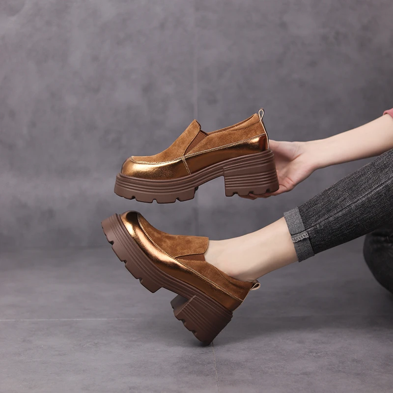 【听纯手工】6CM 春季新款厚底低帮复古百搭软底时尚女单鞋女  8231