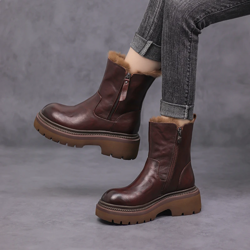 【听纯手工】6CM 秋冬新款女厚底复古百搭软底时尚英伦风女靴  68-8