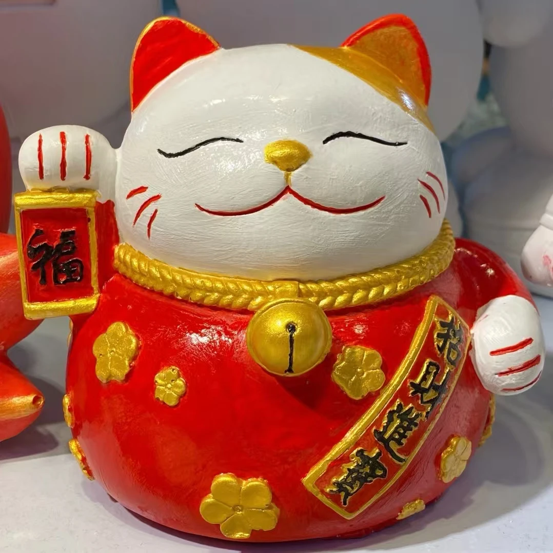 招财猫石膏娃娃手工涂色diy摆件存钱罐开业礼物白坯涂鸦