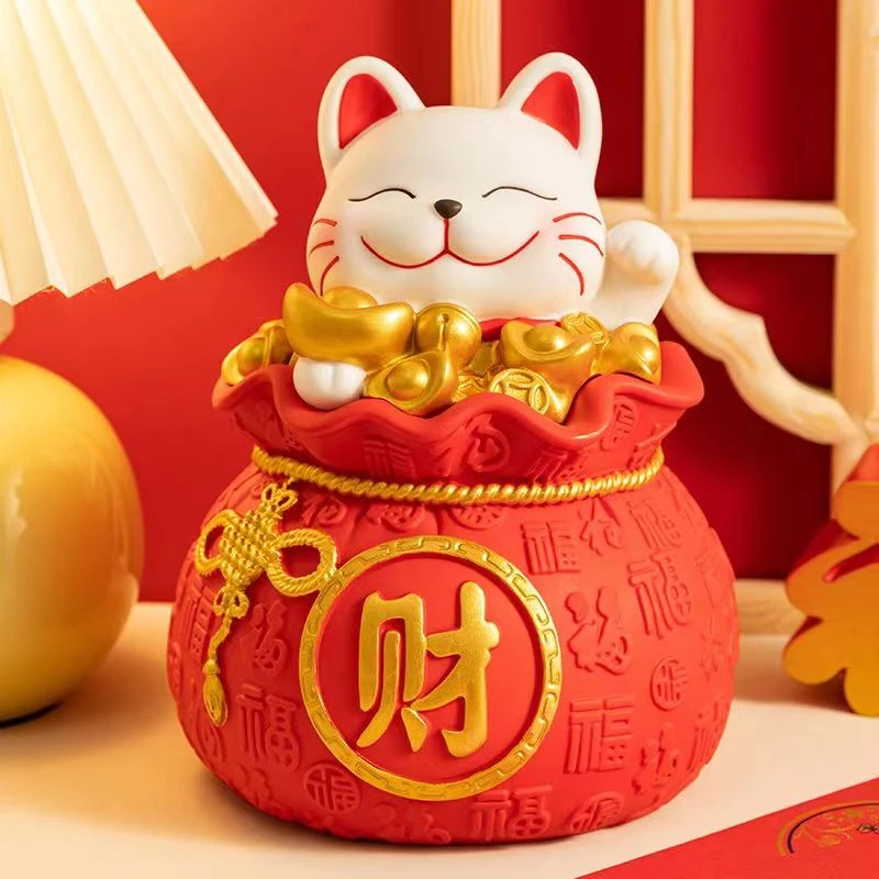 石膏娃娃招财猫21厘米大号石膏娃娃财神diy存钱白胚涂鸦彩绘上色