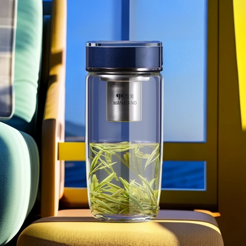 万象玻璃盖便携单双层鹅蛋玻璃杯耐高温男女士商务水杯出游大容量