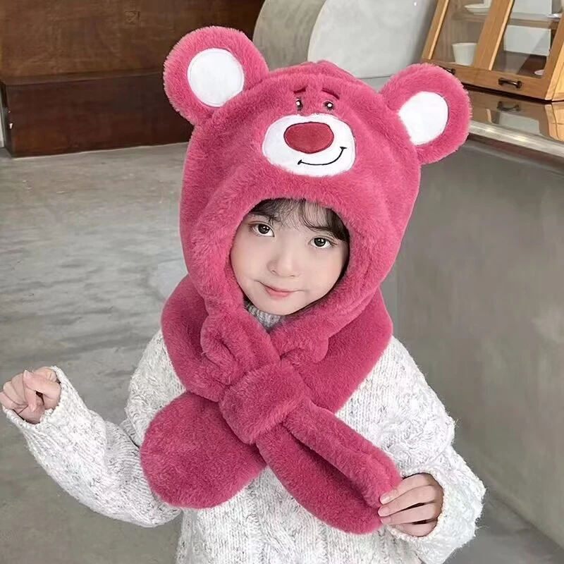 儿童毛绒一体帽子围脖两件套可爱新款韩套头男女宝宝加绒婴儿保暖