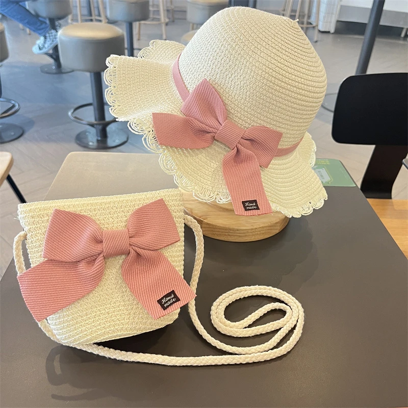 儿童遮阳帽子女童夏天新款草帽儿童包包宝宝防晒沙滩帽太阳渔夫帽