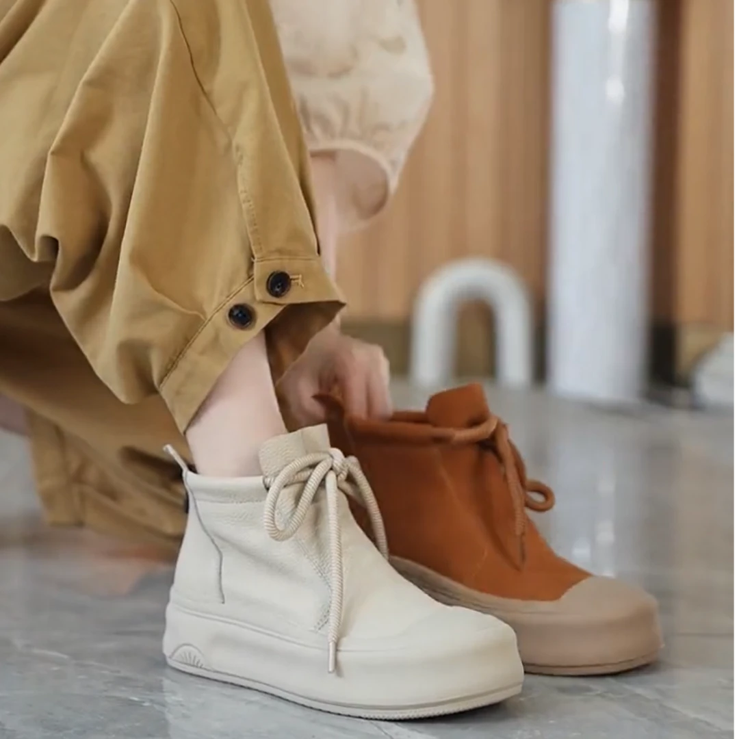 Q新品复古高帮短靴女款软底2024秋季软底新款网红休闲鞋板鞋春秋