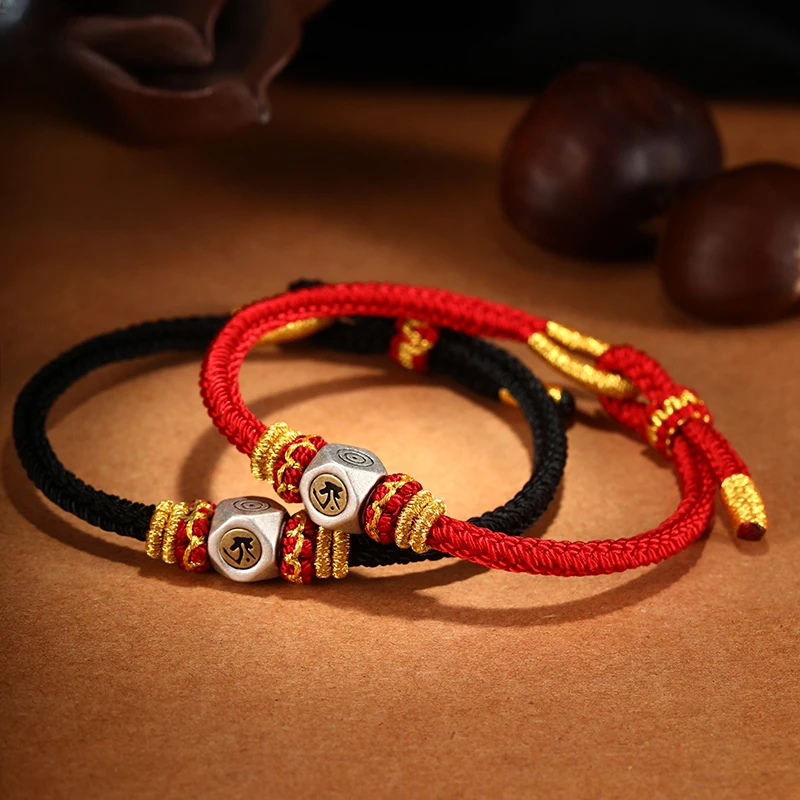 结伴儿 合金布艺手链 手工编织红绳抽拉款可调节