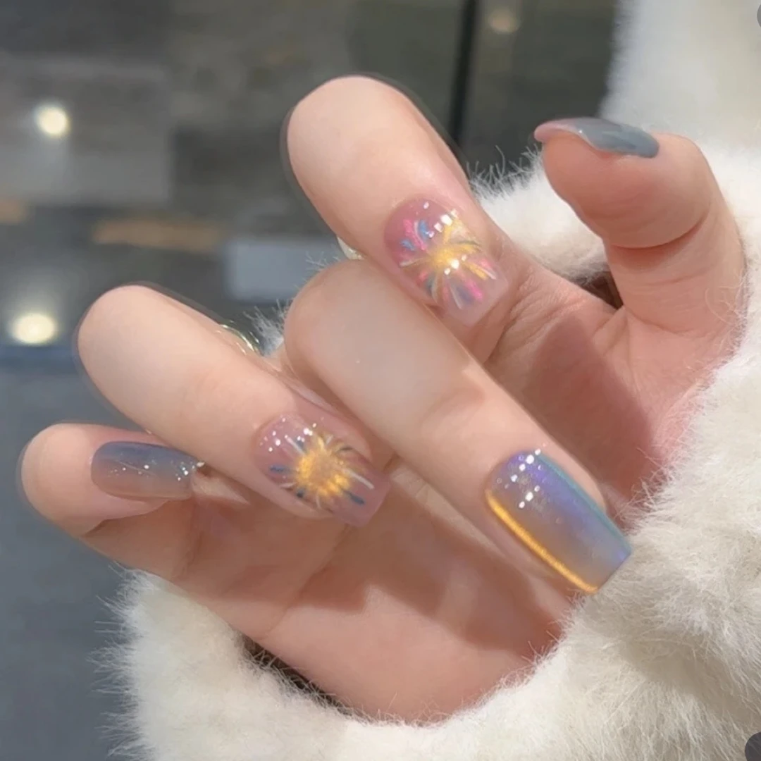 （短款）双色烟花猫眼 穿戴美甲