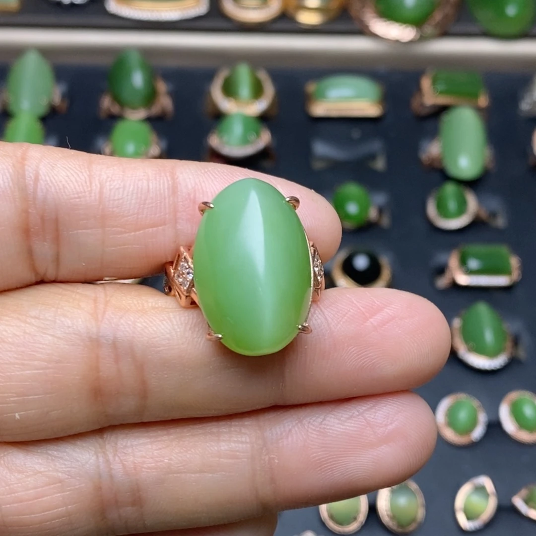 和田玉（碧玉）戒指银S925镶嵌