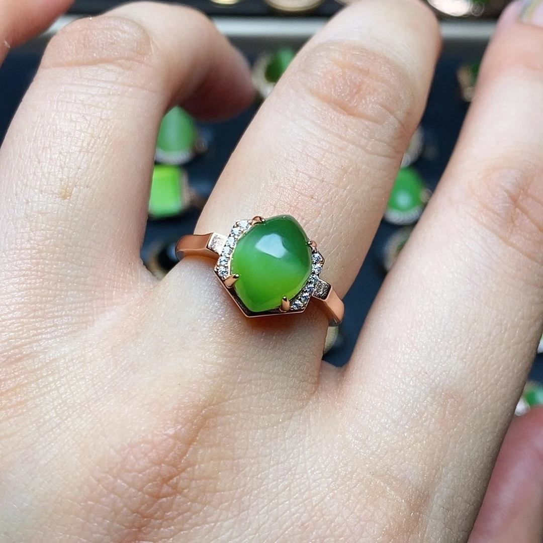 和田玉（碧玉）戒指银S925镶嵌