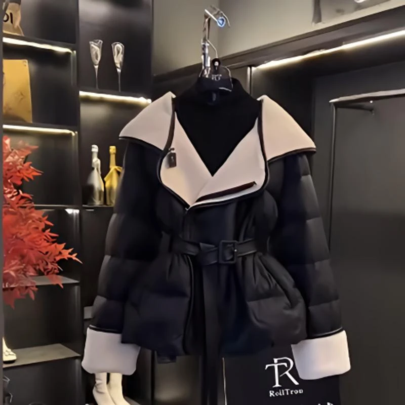 冬季新款韩版时尚气质设计感拼接仿连帽保暖棉服小香风显瘦