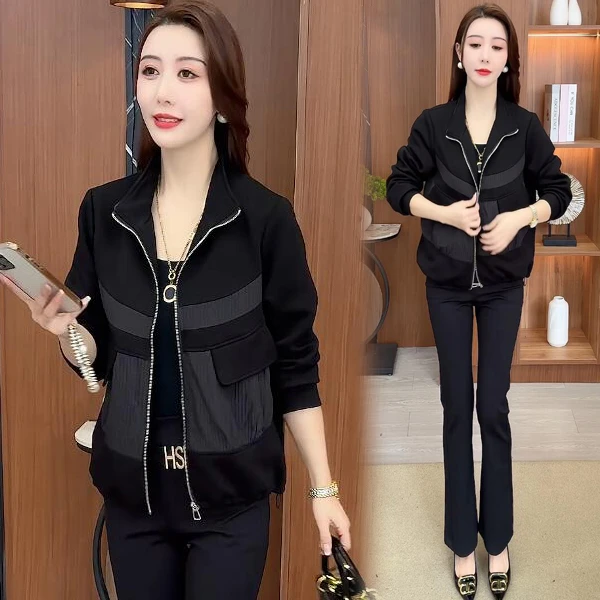 短外套秋气质洋气时尚宽松立领拼接秋季新款2024女士外穿