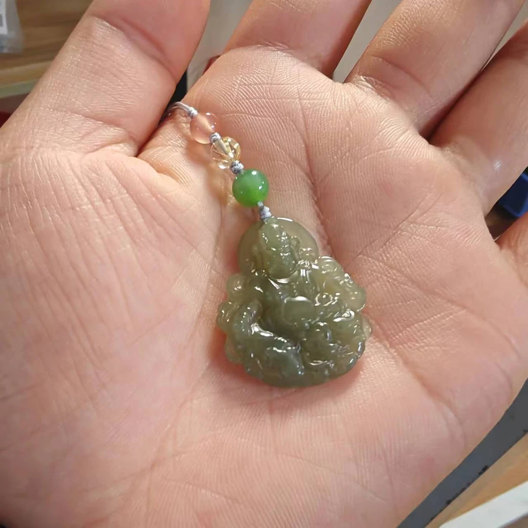 【德巧家】和田玉青黄口黄财神手机链 雕刻精致美丽时尚百搭