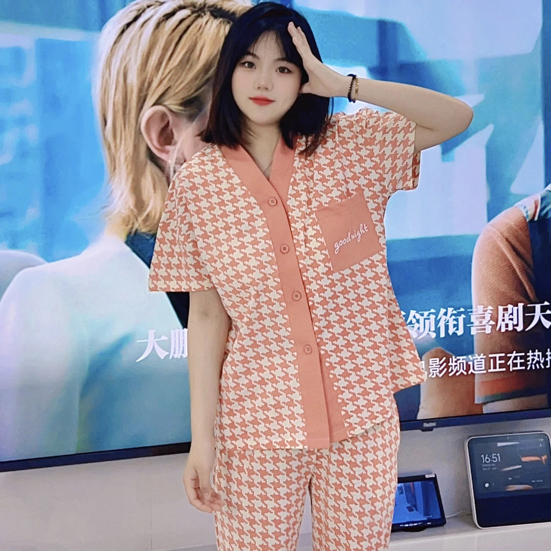【带胸垫】睡衣女夏爆款2025新款套餐100%纯棉短袖短裤长裤138