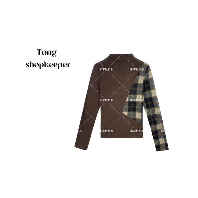 TS-QJ/彤掌柜1681127【红人上新】几何撞色德绒绵羊毛秋冬拼接上衣