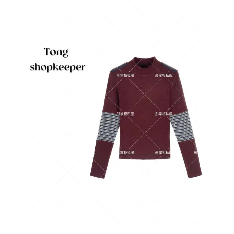 TS-QJ/彤掌柜1681134【德绒+绵羊毛】秋冬24新款拼接条纹上衣内搭